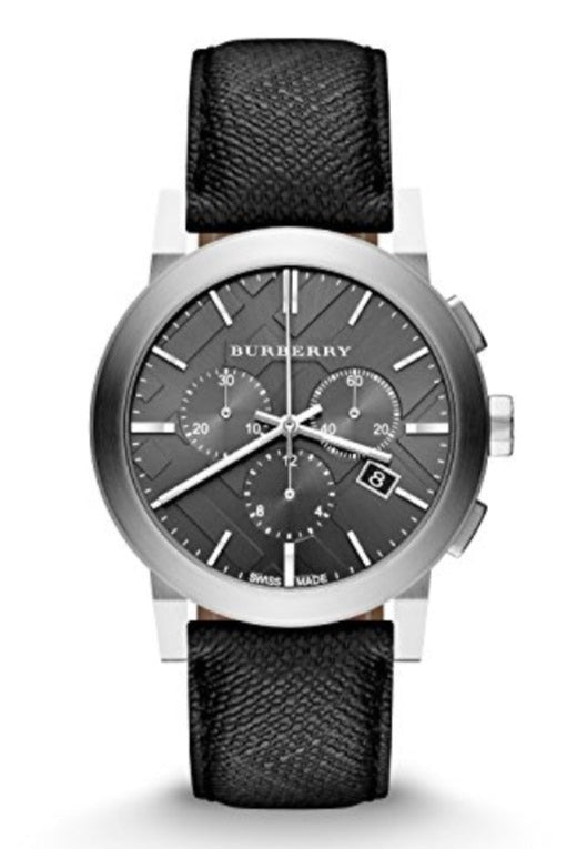 Burberry The City Grey Dial Black Leather Strap Watch for Men - BU9362