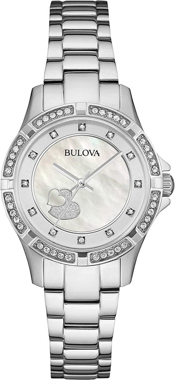 Bulova Crystal Silver Dial Silver Steel Strap Watch for Women - 96L226