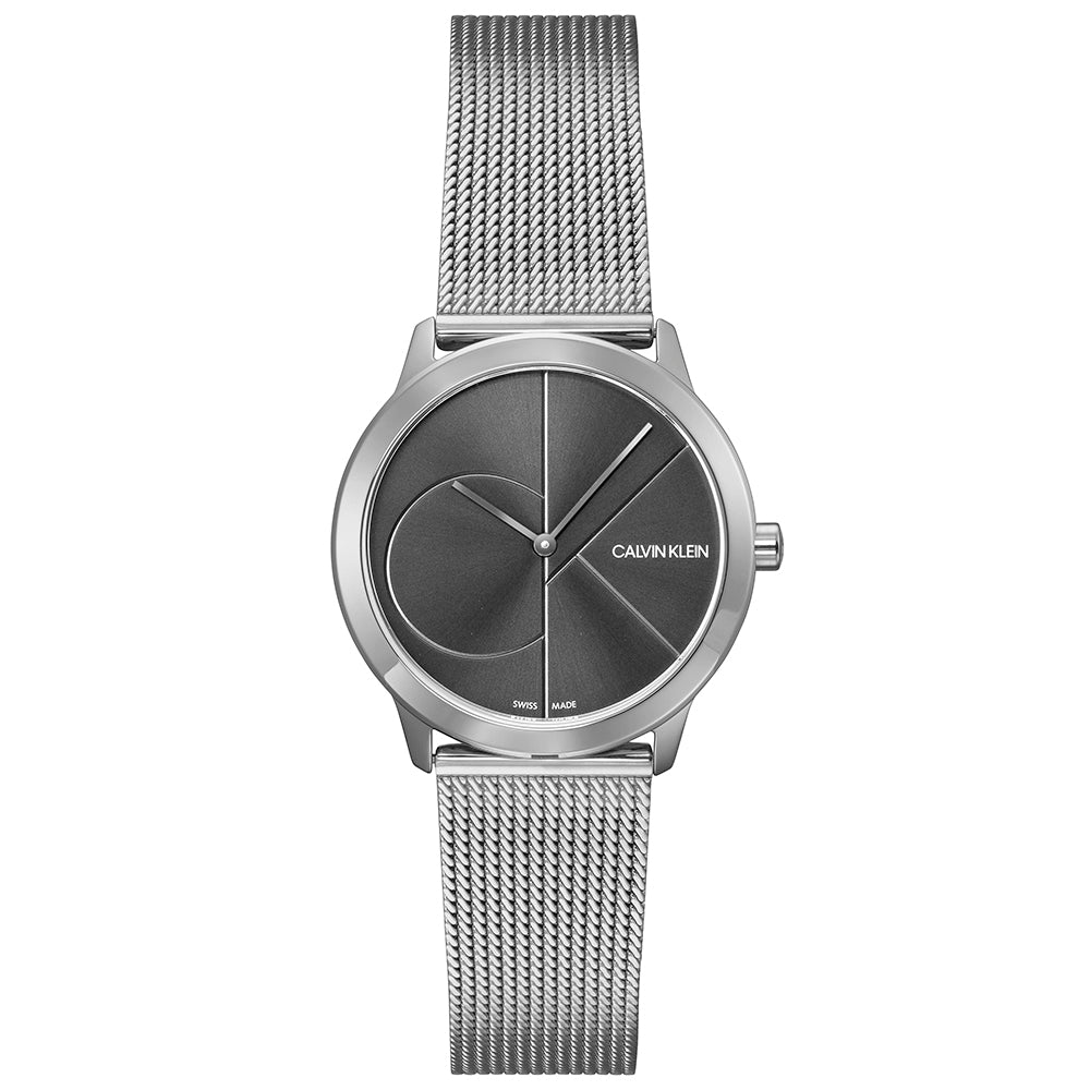 Calvin Klein Minimal Grey Dial Silver Mesh Bracelet Watch for Women - K3M22123