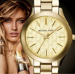 Michael Kors Slim Runway Gold Dial Gold Steel Strap Watch for Women - MK3335