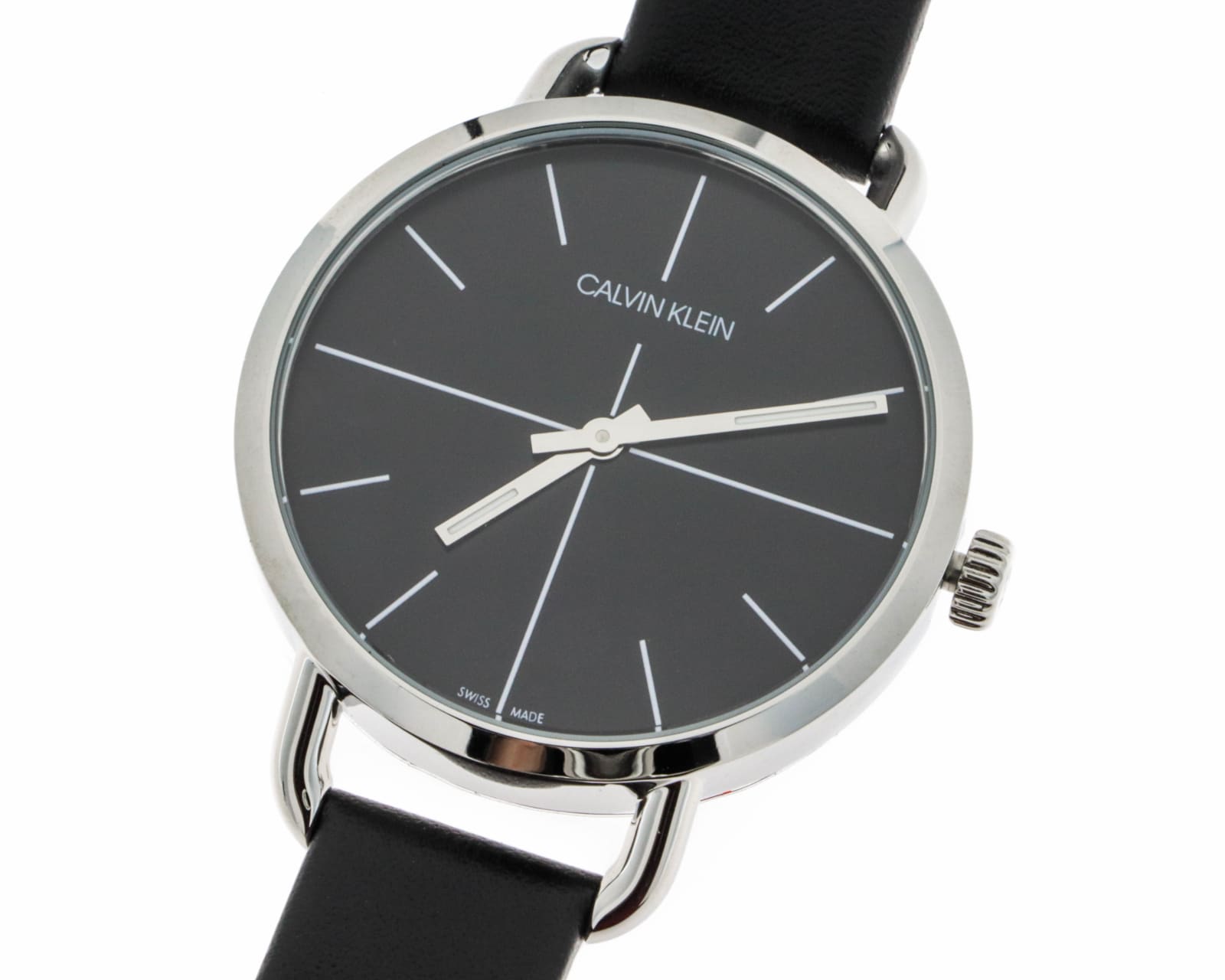 Calvin Klein Even Black Dial Black Leather Strap Watch for Women  - K7B231CZ