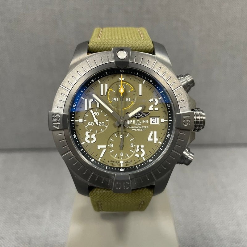 Breitling Avenger Chronograph 45mm Green Dial Green Nylon Strap Watch for Men - V13317101L1X1