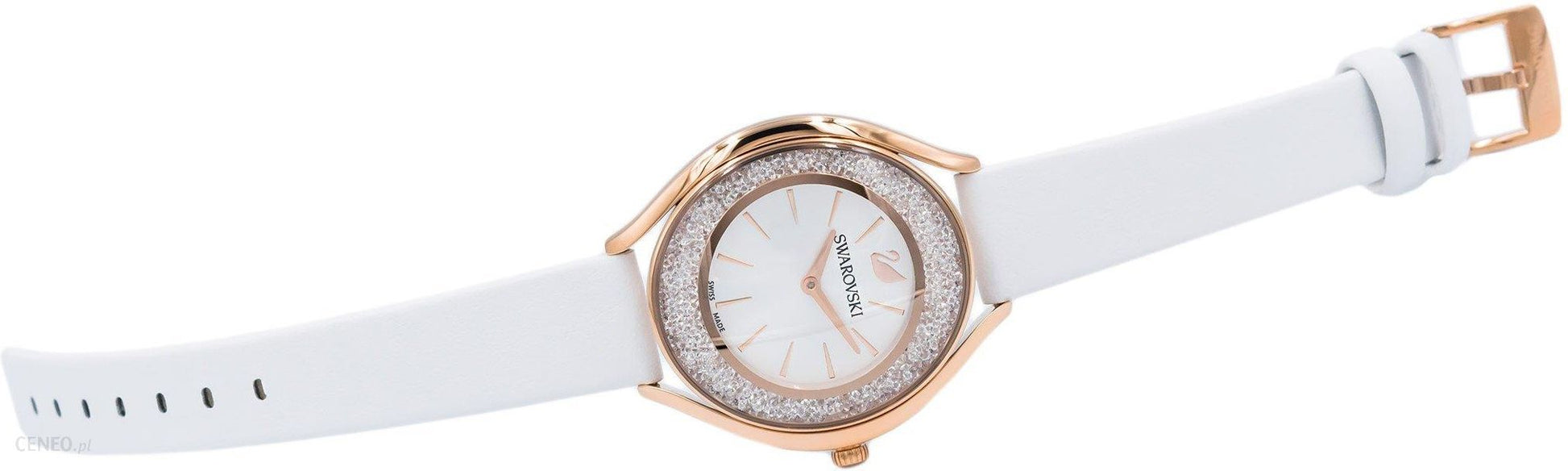 Swarovski Crystalline Aura Crystals Silver Dial White Leather Strap Watch for Women - 5519453