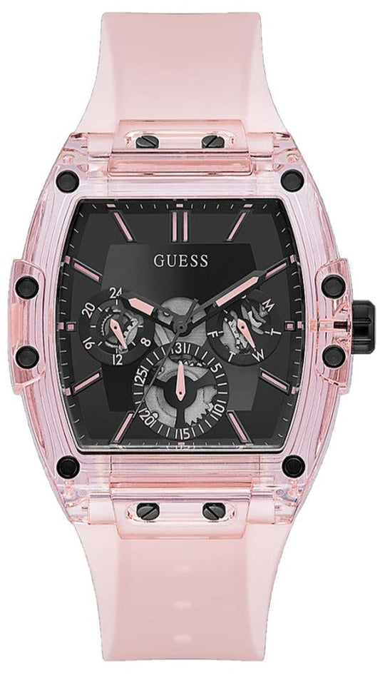 Guess Sporting Black Dial Pink Rubber Strap Watch for Men - GW0032G1