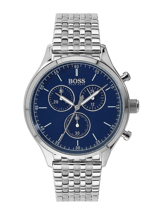 Hugo Boss Companion Blue Dial Silver Steel Strap Watch for Men - 1513653