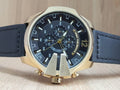 Diesel Mega Chief Gold & Black Dial Black Leather Strap Watch For Men - DZ4344