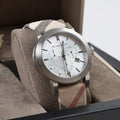 Burberry The City Nova White Dial Checked Brown Leather Strap Watch for Men - BU9357