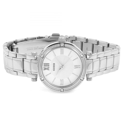 Guess Park Ave White Dial Silver Steel Strap Watch for Women - W0767L1