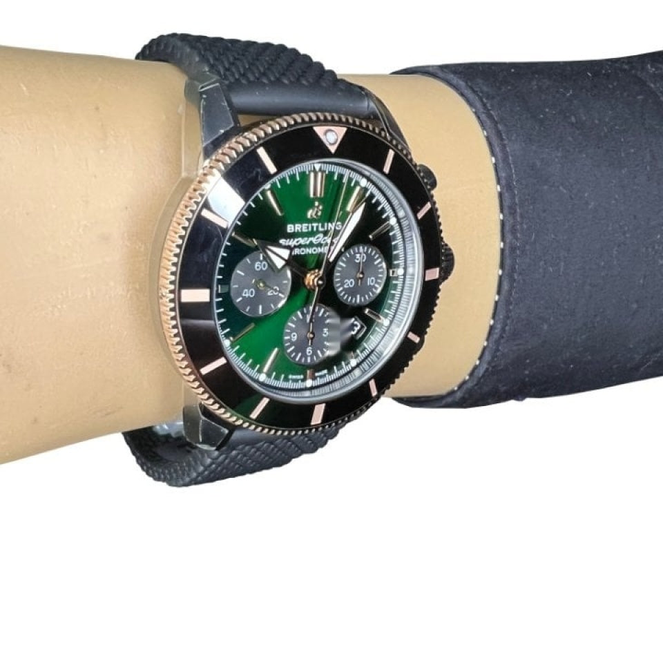 Breitling Superocean Heritage B01 Chronograph 44 Limited Edition Green Dial Black Mesh Bracelet Watch for Women - UB01622A1L1S1