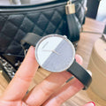 Calvin Klein Rise Grey Dial Black Leather Strap Watch for Women - K7A231C3