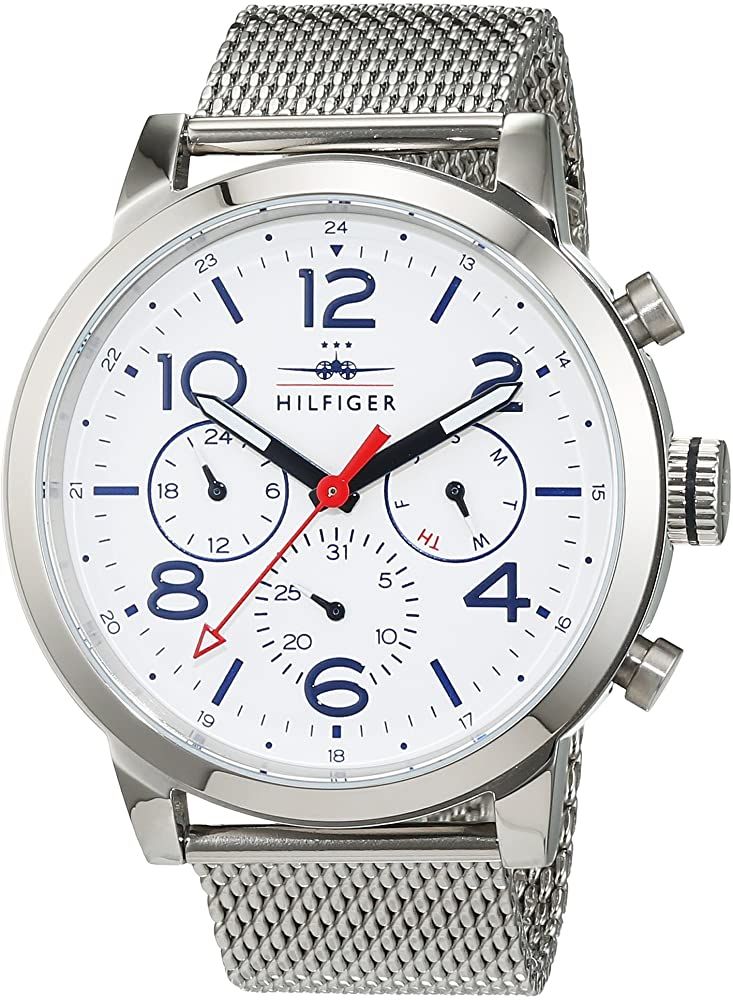 Tommy Hilfiger Jake Quartz White Dial Silver Mesh Bracelet Watch for Men - 1791233