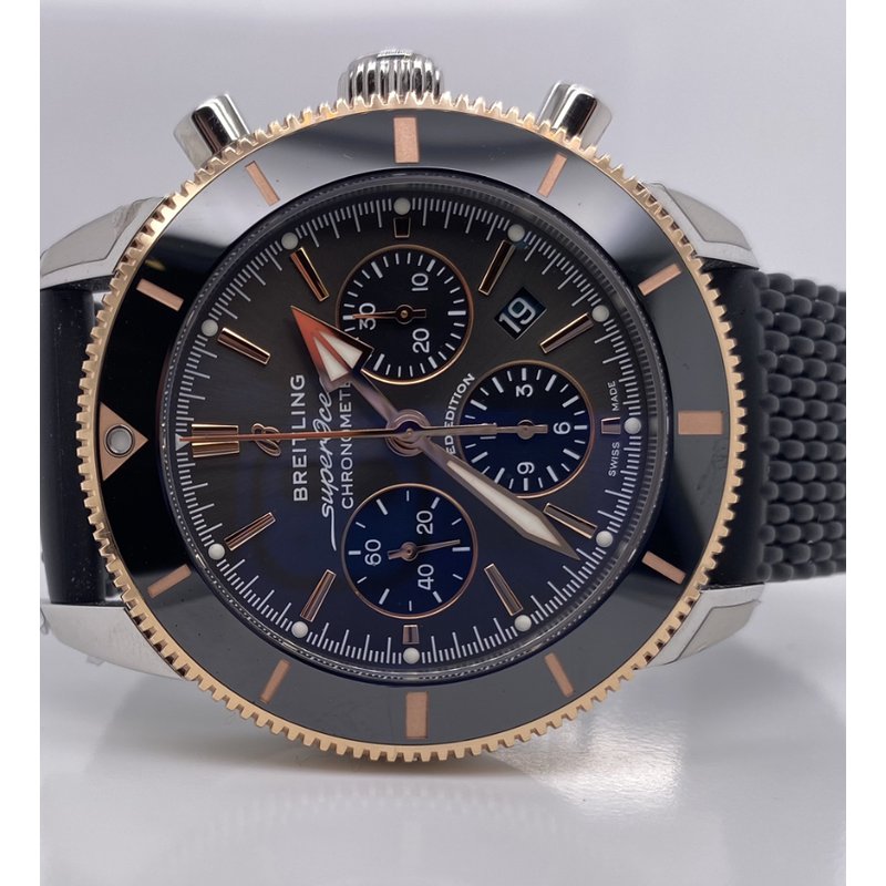 Breitling Superocean Heritage B01 Chronograph 44 Black Dial Black Mesh Bracelet Watch for Men - UB01621A1M1S1