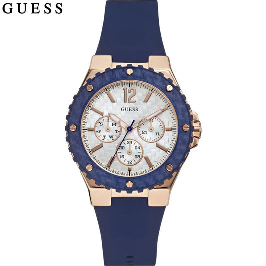 Guess Overdrive White Dial Blue Rubber Strap Watch for Women - W0149L5