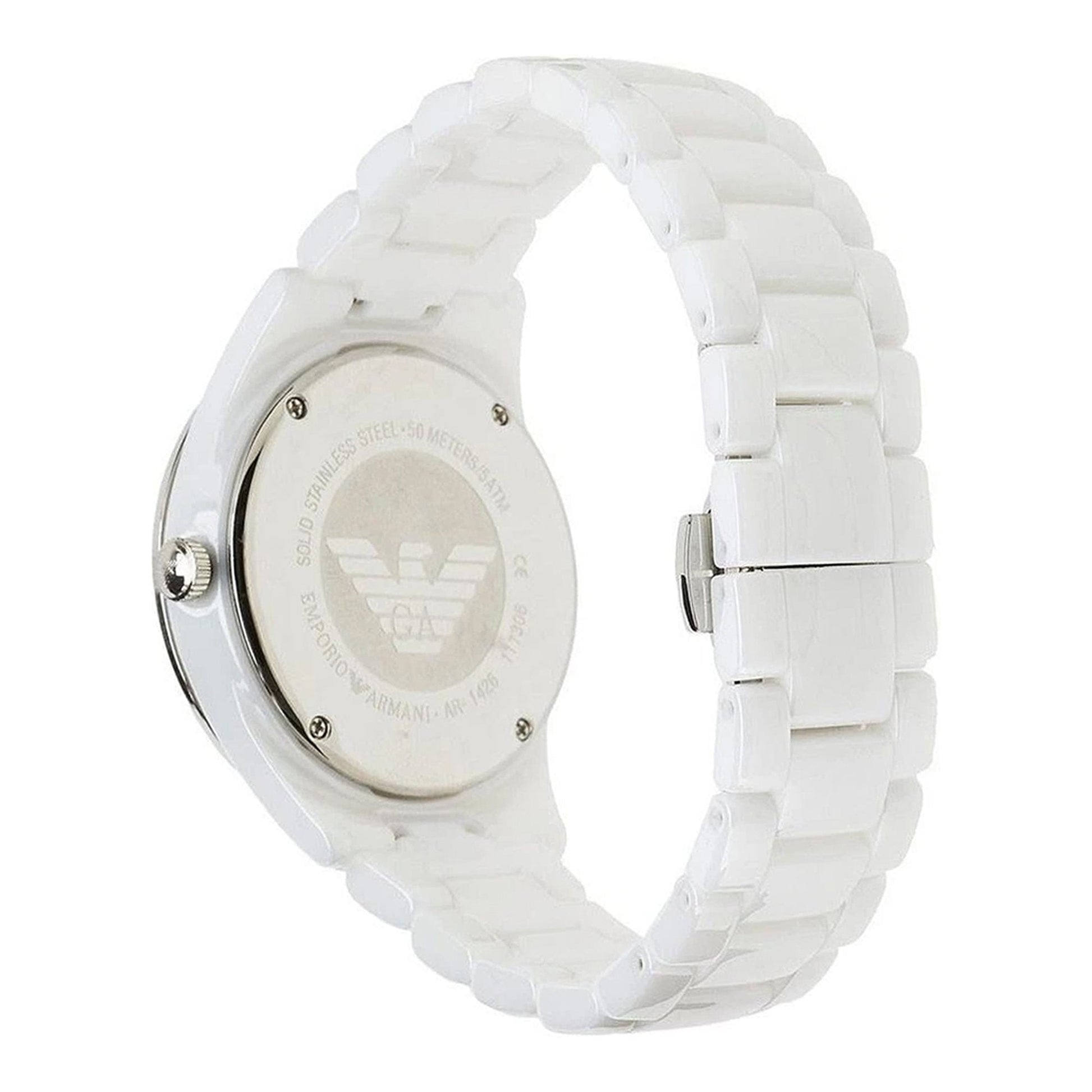 Emporio Armani Ceramica Chronograph White Dial White Ceramic Strap Watch For Women - AR1456