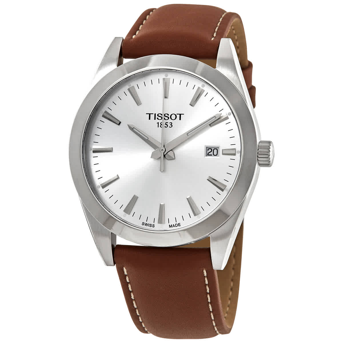 Tissot Gentleman Silver Dial Brown Leather Strap Watch For Men - T127.410.16.031.00