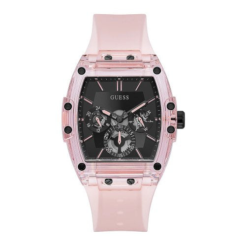 Guess Sporting Black Dial Pink Rubber Strap Watch for Men - GW0032G1