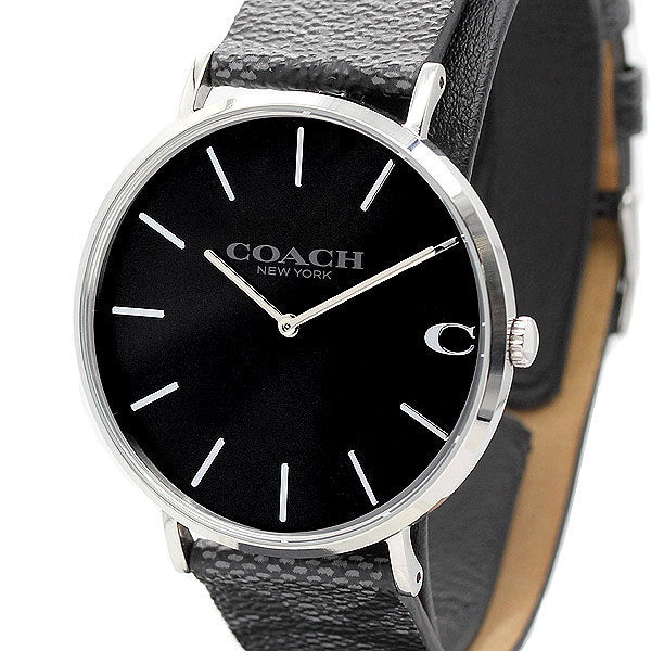 Coach Charles Black Dial Black Leather Strap Watch for Men - 14602157