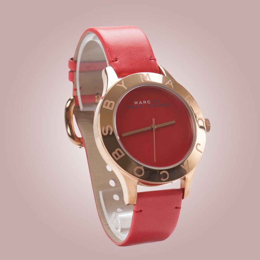 Marc Jacobs Blade Red Dial Red Leather Strap Watch for Women - MBM1210