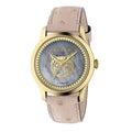 Gucci G Timeless Skeleton 16K Gold Mother of Pearl Blue Dial Pink Leather Strap Watch For Women - YA1264110