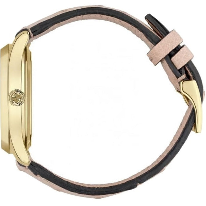 Gucci G Timeless Skeleton 16K Gold Mother of Pearl Blue Dial Pink Leather Strap Watch For Women - YA1264110
