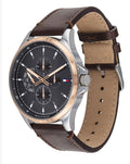 Tommy Hilfiger Shawn Multi Function Quartz Grey Dial Brown Leather Strap Watch for Men - 1791615