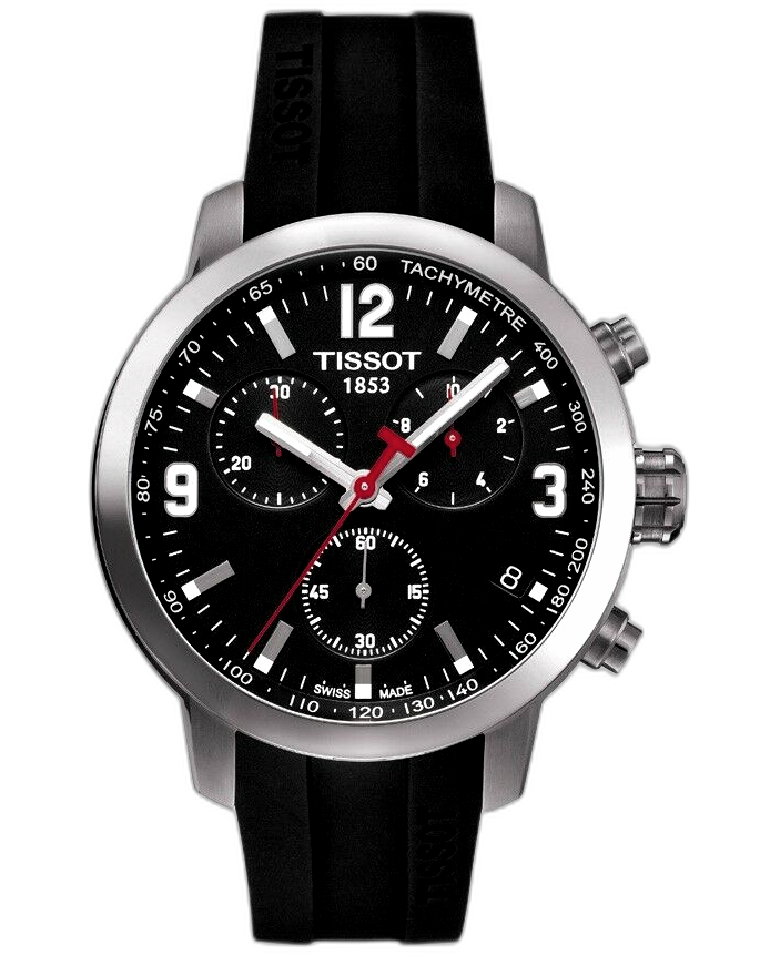 Tissot PRC 200 Chronograph Black Dial Black Rubber Strap Watch for Men - T114.417.17.057.00