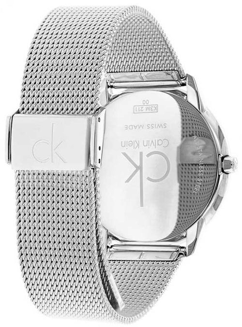 Calvin Klein Minimal Grey Dial Silver Mesh Bracelet Watch for Women - K3M22123