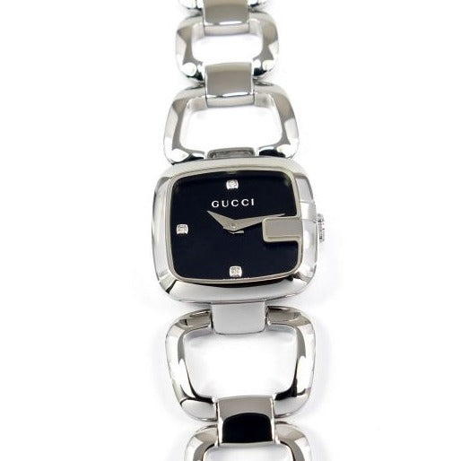 Gucci G Diamond Quartz Black Dial Silver Steel Strap Watch For Women - YA125509