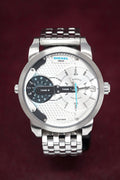 Diesel Mini Daddy Dual Time Silver Dial Stainless Steel Watch For Men - DZ7305