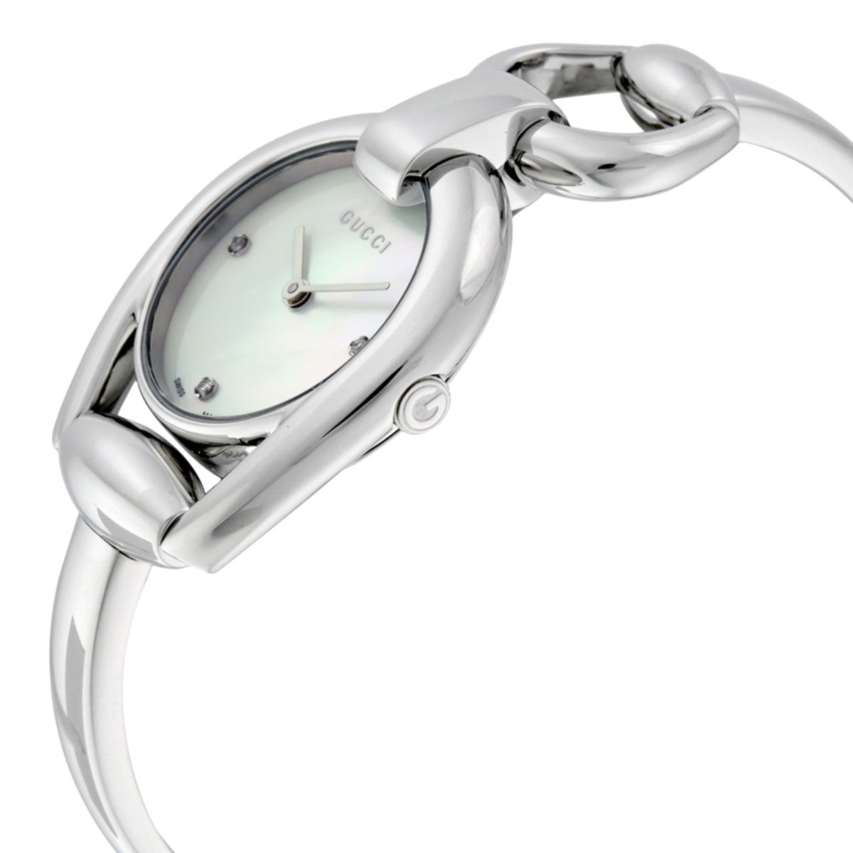 Gucci Horsebit Collection Diamonds Mother of Pearl Dial Silver Steel Strap Watch For Women - YA139506