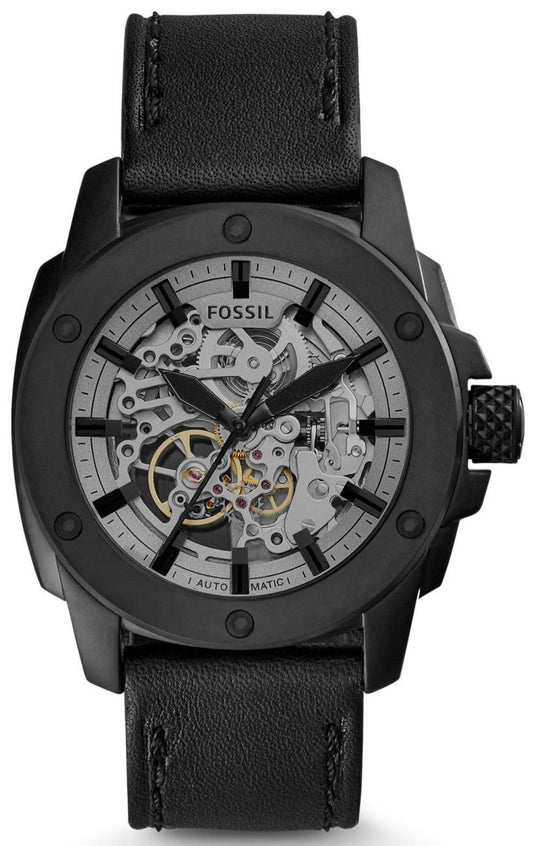 Fossil Modern Machine Automatic Skeleton Grey Dial Black Steel Strap Watch for Men - ME3134