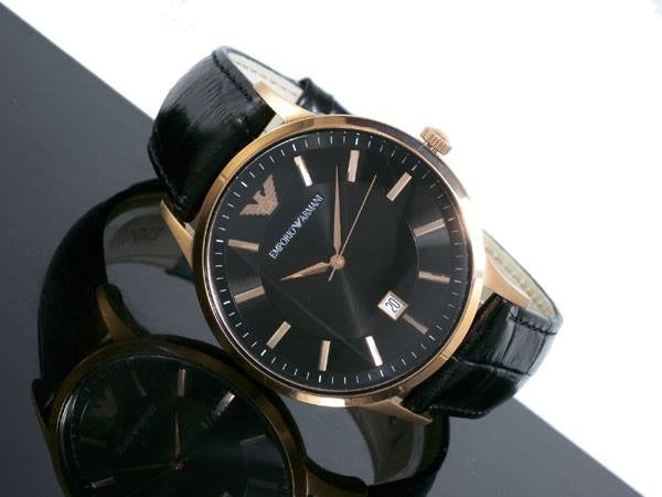 Emporio Armani Classic Black Dial Black Leather Strap Watch For Women - AR9022