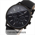 Emporio Armani Sportivo Chronograph Black Dial Black Leather Strap Watch For Men - AR2461