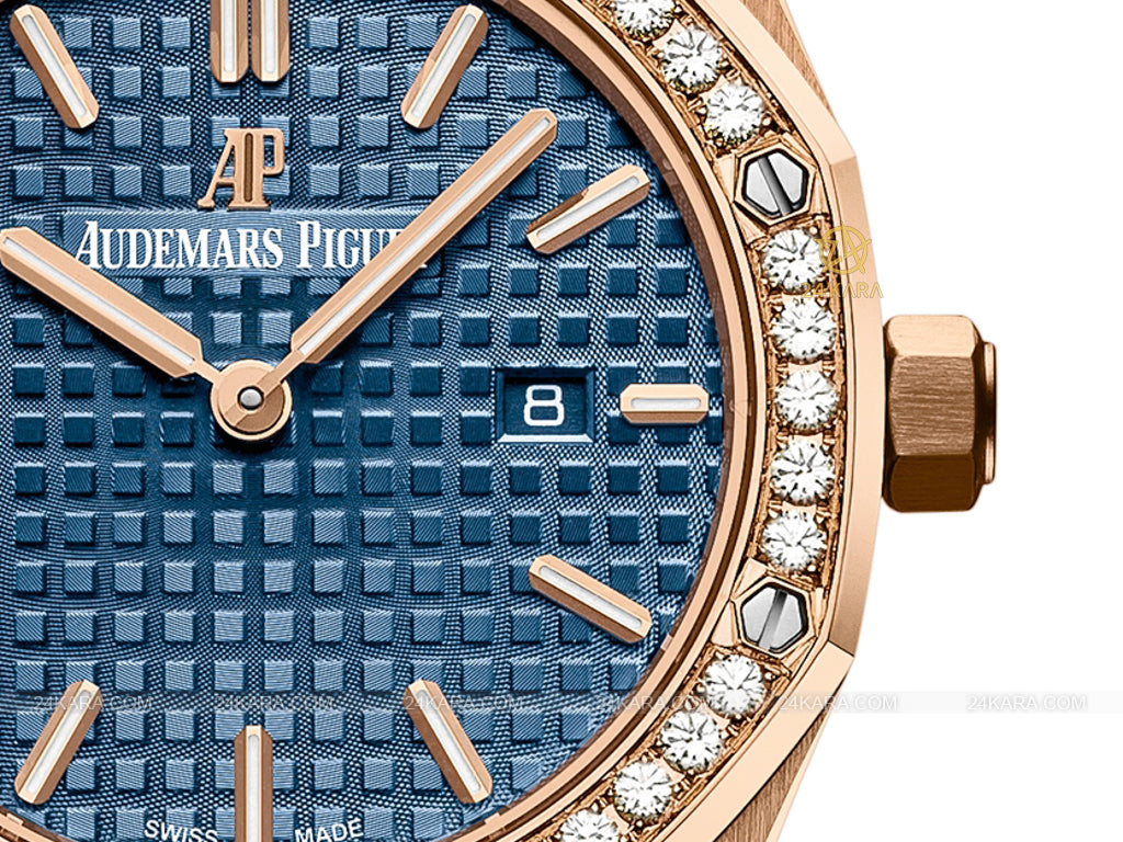 Audemars Piguet Royal Oak Quartz Diamonds Blue Dial Rose Gold Steel Strap Watch for Women - 67651OR.ZZ.1261OR.02