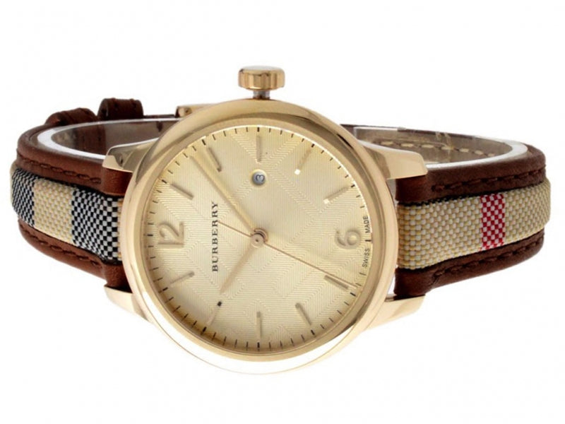 Burberry The Classic Gold Dial Beige Leather Strap Watch for Women - BU10114