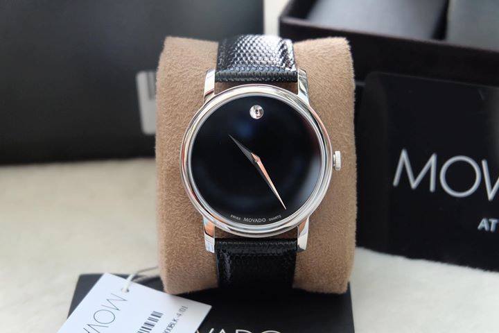 Movado Museum Black Dial Black Leather Strap Watch For Men - 2100002