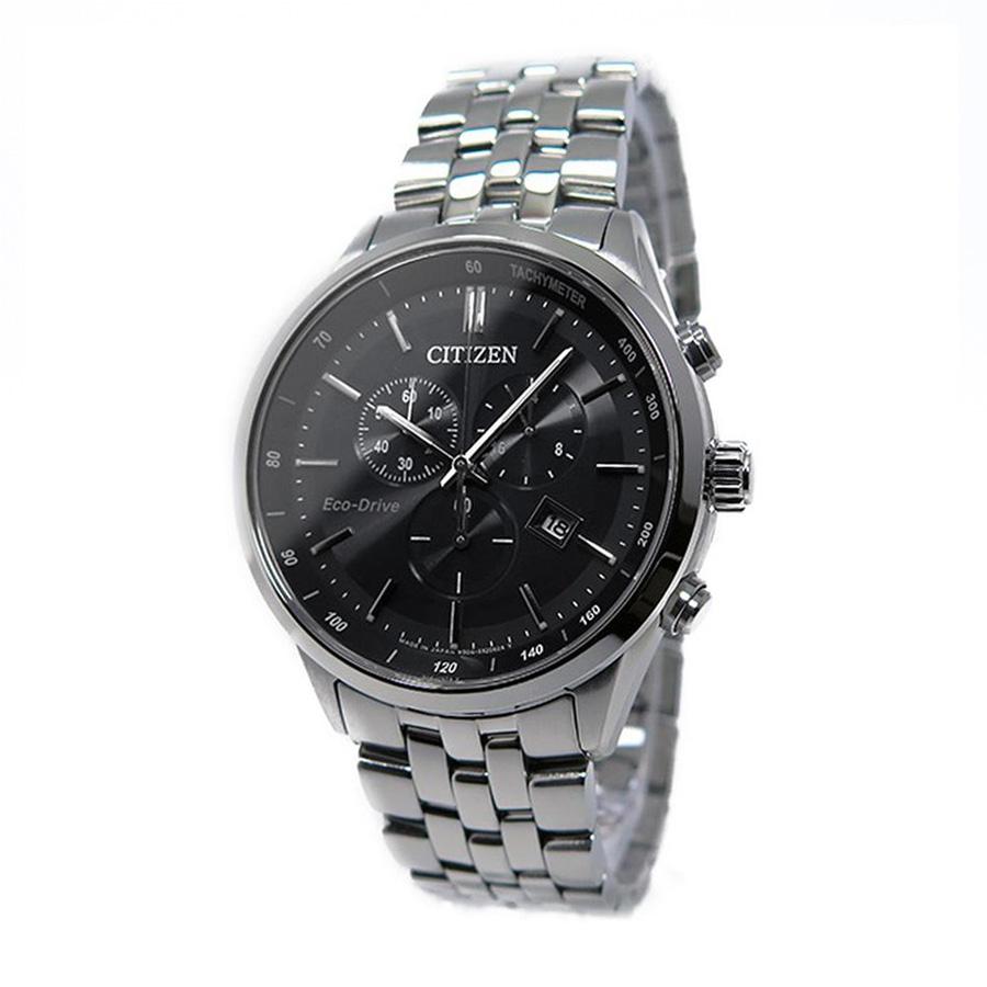 Citizen Eco-Drive Chronograph Black Dial Silver Stainless Steel Watch For Men - AT2140-55E