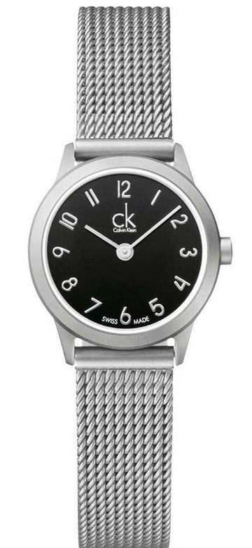 Calvin Klein Minimal Black Dial Silver Mesh Bracelet Watch for Women - K3M53151