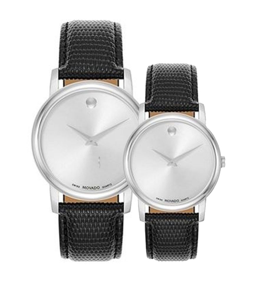 Movado Museum Quartz Silver Dial Black Leather Strap Watch For Men - 2100001