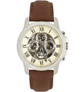 Fossil Grant Automatic Skeleton White Dial Brown Leather Strap Watch for Men -  ME3027