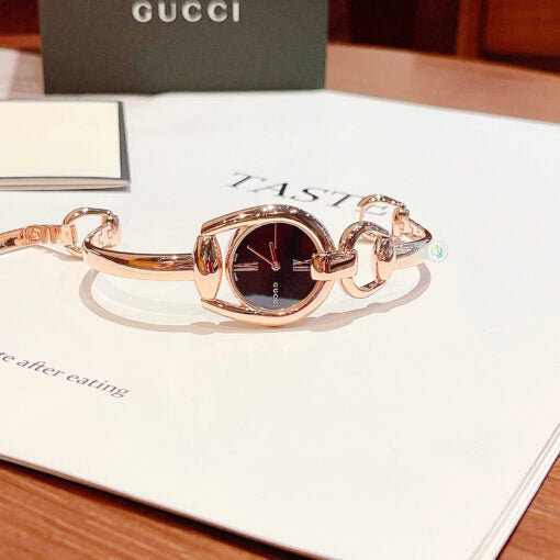 Gucci Horsebit Black Dial Rose Gold Steel Strap Watch For Women - YA139507