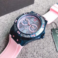 Guess Limelight Blue Dial Pink Rubber Strap Watch For Women - W0775L5