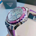 Guess Limelight Quartz Silver Dial Purple Leather Strap Watch For Women - W0775L6