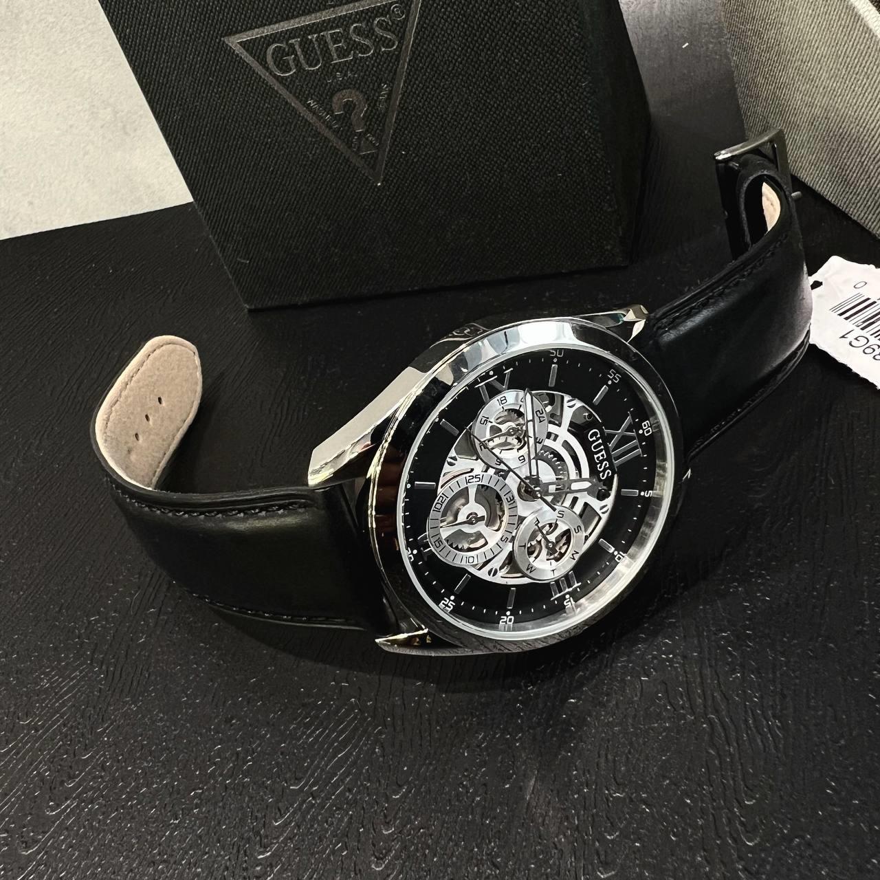 Guess Tailor Multifunction Black Dial Black Leather Strap Watch for Men - GW0389G1