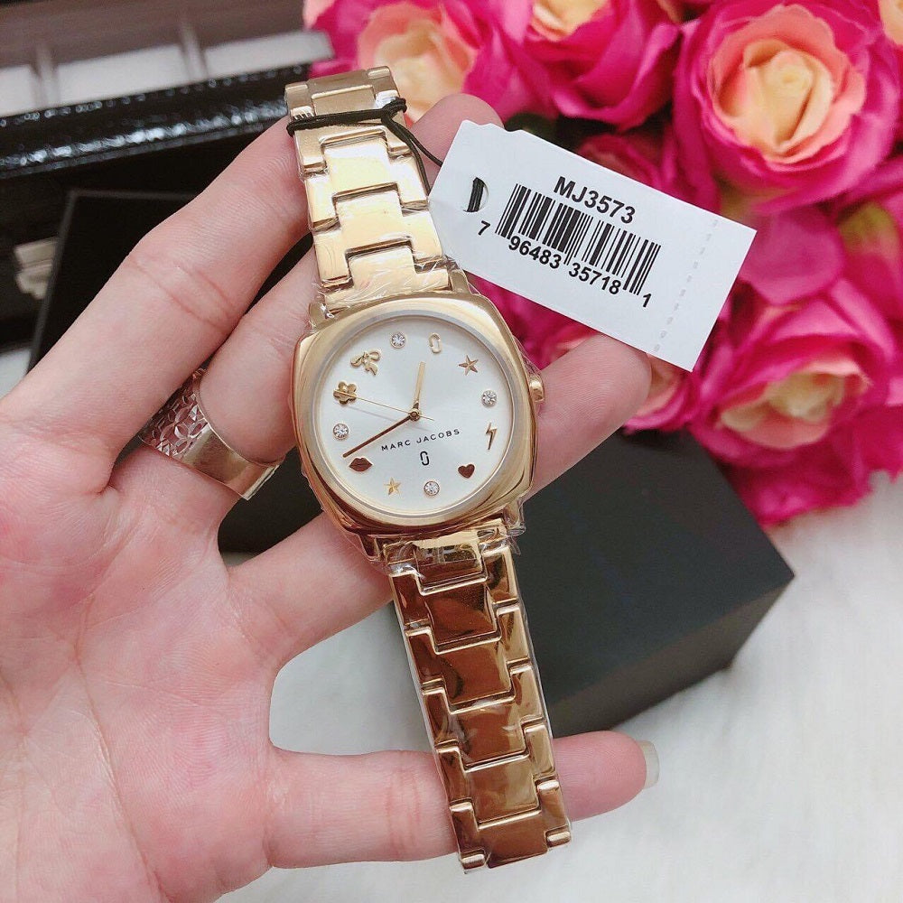 Marc Jacobs Mandy White Dial Gold Stainless Steel Strap Watch for Women - MJ3573