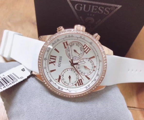 Guess Sport White Dial White Rubber Strap Watch For Women - W0616L1