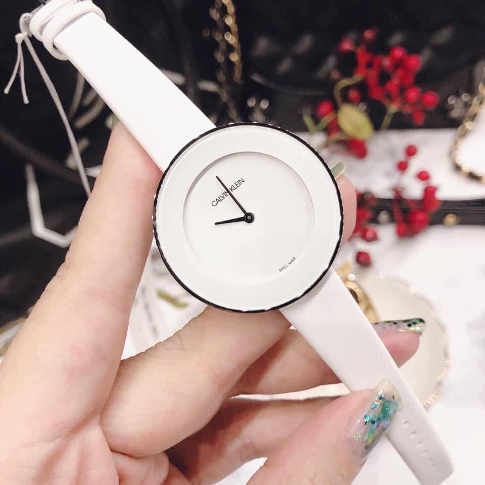 Calvin Klein Chic White Dial White Leather Strap Watch for Women - K7N23TK2