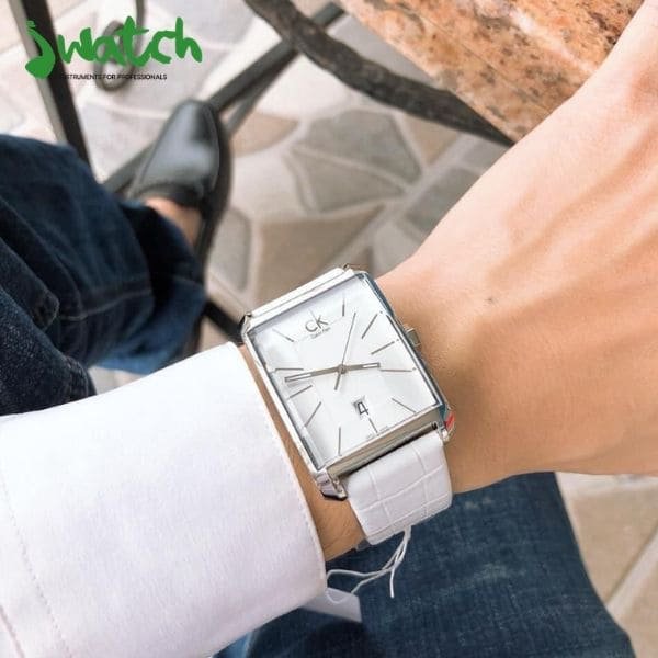 Calvin Klein Window White Dial White Leather Strap Watch for Men - K2M21120