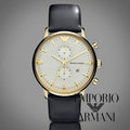 Emporio Armani Gianni Beige Dial Grey Leather Strap Watch For Men - AR0386