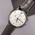 Emporio Armani Classic Chronograph Silver Dial Grey Leather Strap Watch For Men - AR1861